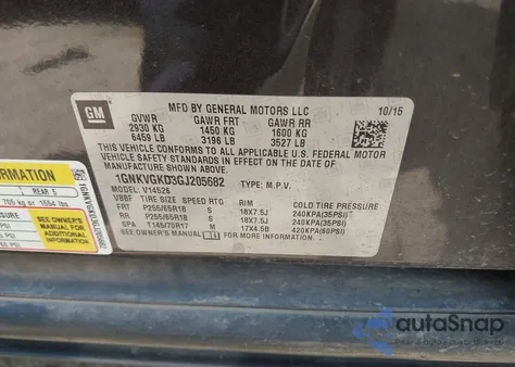 2016 Chevrolet Traverse 1Lt z USA, uszkodzony, nr VIN 1GNKVGKD3GJ205682